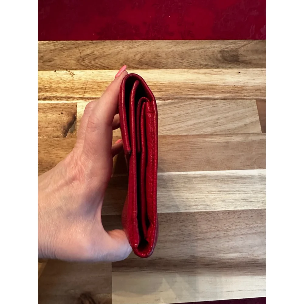 Prada Red Leather Compact Snap Wallet